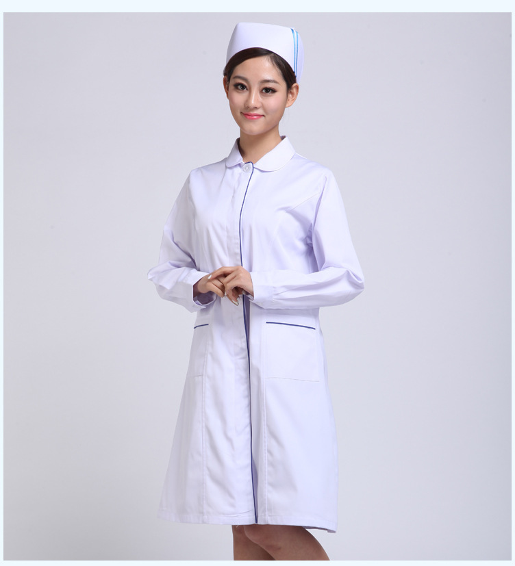 護(hù)士服冬裝娃娃領(lǐng)白se加藍(lán)邊 長袖醫(yī)生服護(hù)士服白大褂