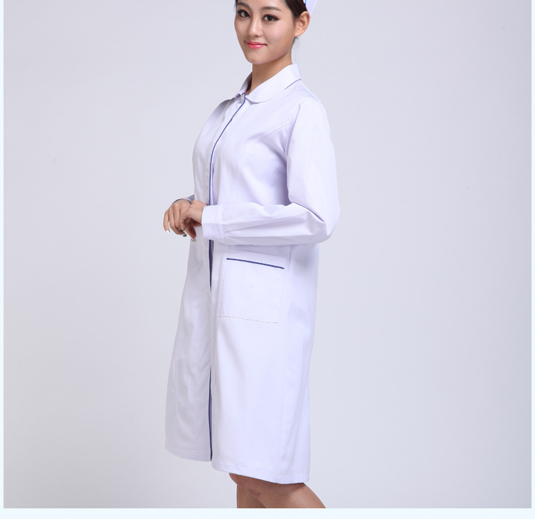護(hù)士服冬裝娃娃領(lǐng)白se加藍(lán)邊 長袖醫(yī)生服護(hù)士服白大褂