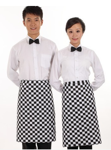 餐廳廚師圍裙掛脖黑se長(zhǎng)袖酒店工作服定做中西式廚師服